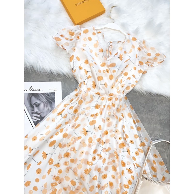 VNU267 - VÁY TƠ XƯỚC HOA CAM CỔ TIM | BigBuy360 - bigbuy360.vn