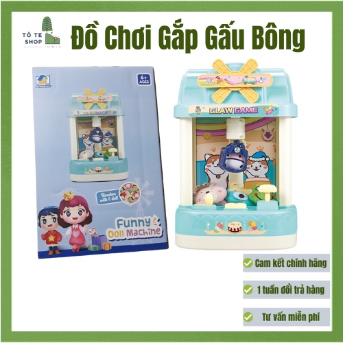 Đồ chơi máy gắp thú bông mini cho bé, có đèn và phát nhạc, kèm nhiều thú bông, trò chơi gắp thú tại nhà