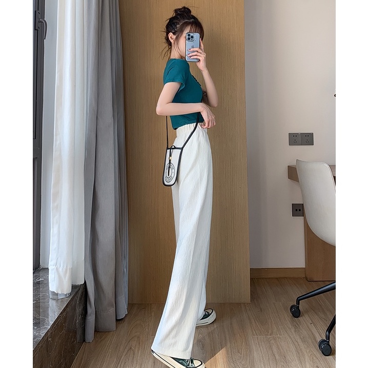 Quần ống rộng Lưng Cao Thời Trang Hàn Quốc Cho Nữ