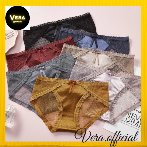 Quần lót nữ lụa lạnh pha ren lưới sang chảnh, quyến rũ, Quần lót kháng khuẩn an toàn cho da_QS190