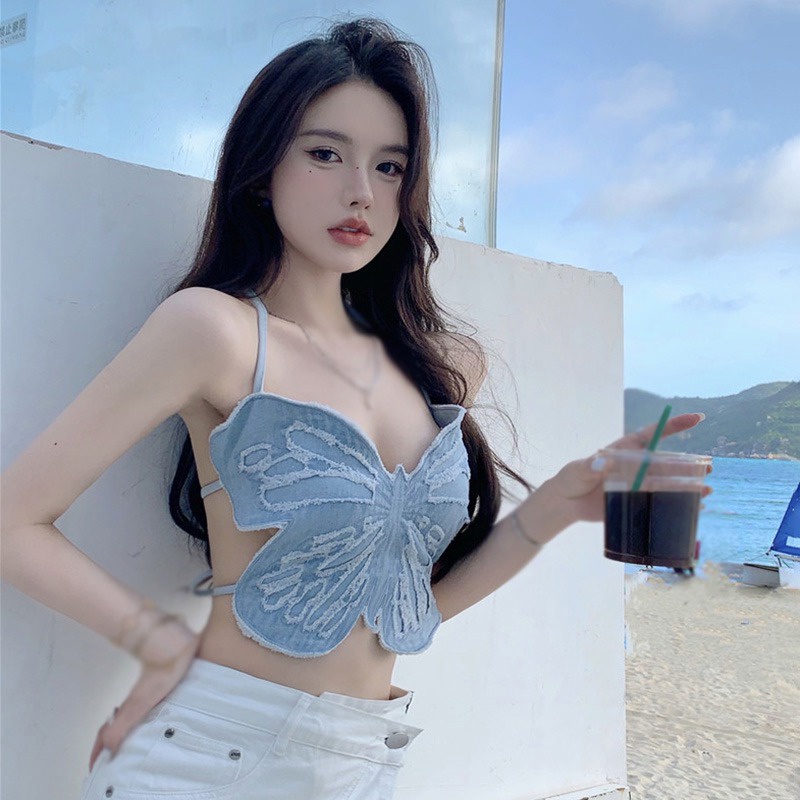 Áo Croptop Cổ Yếm Hở Lưng Phong Cách Hàn Quốc Thời Trang Mùa Hè Quyến Rũ Cho Nữ