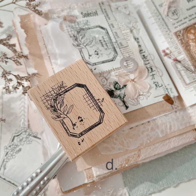 Krisna.room ♡ Hãng Journal pages- Dấu gỗ khung hoa xinh xắn trang trí sổ