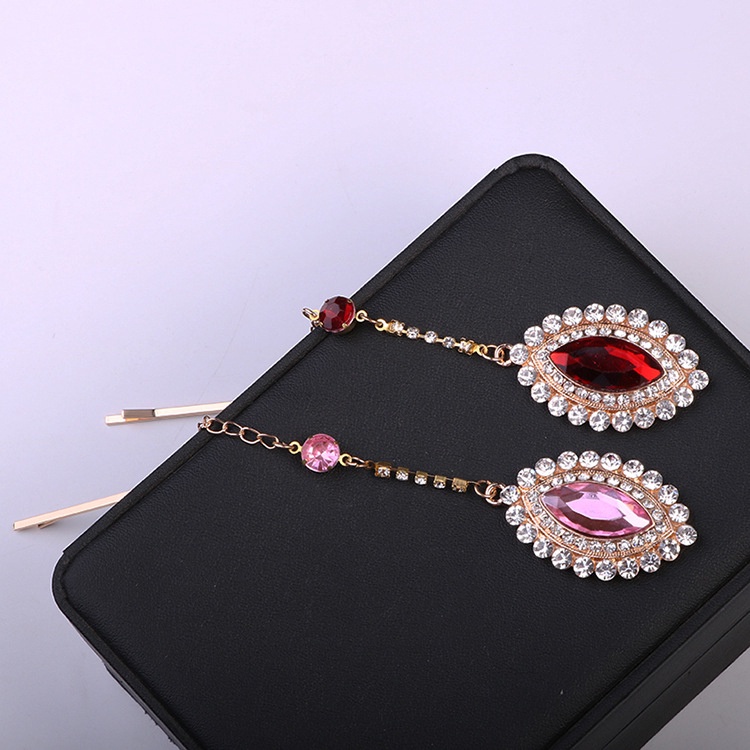 Trâm cài tóc EFAN đính đá quý màu đỏ hình giọt nước đính kim cương giả phong cách Ấn Độ