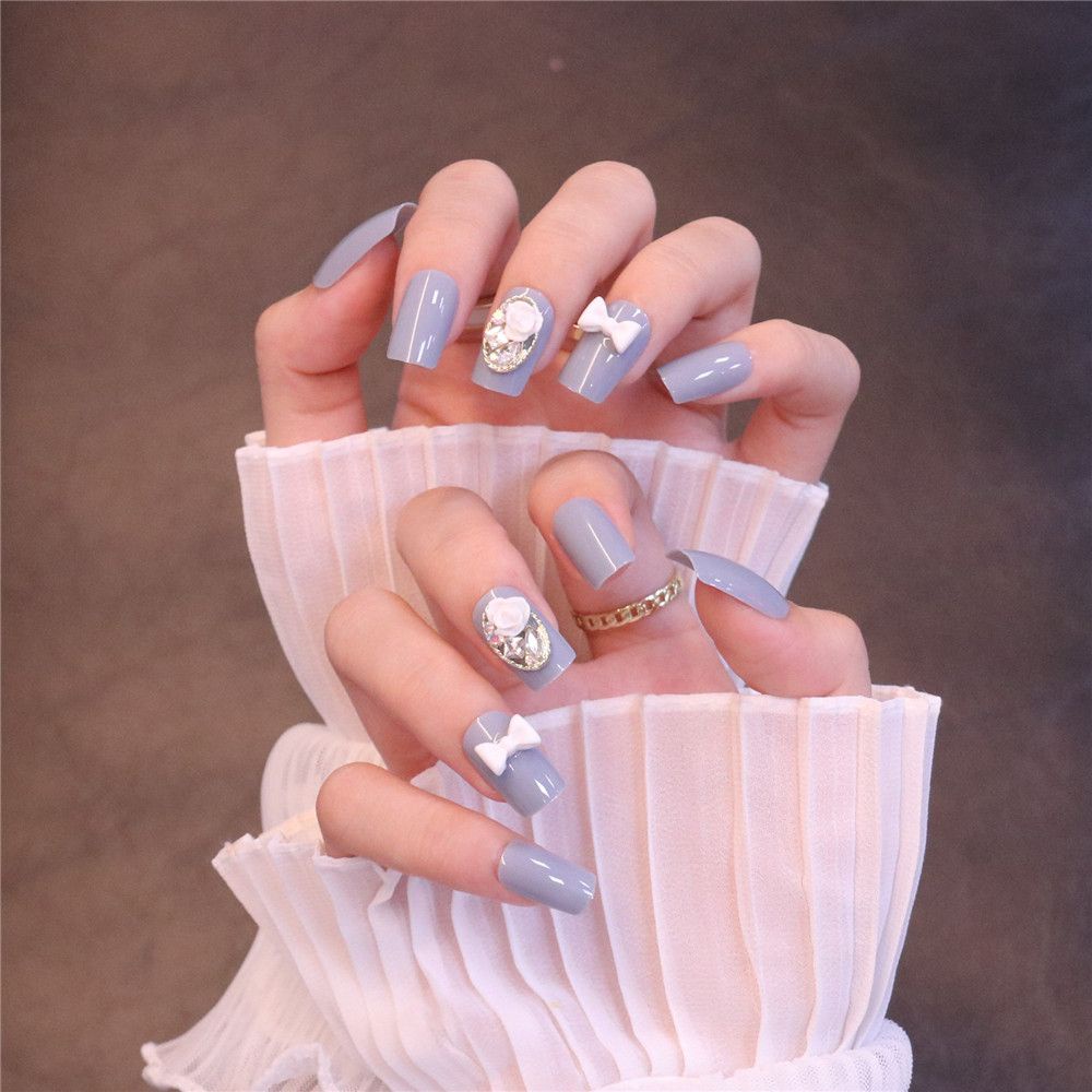 [Hàng mới về] Set 24 cái móng giả đính nơ phong cách Pháp thời trang