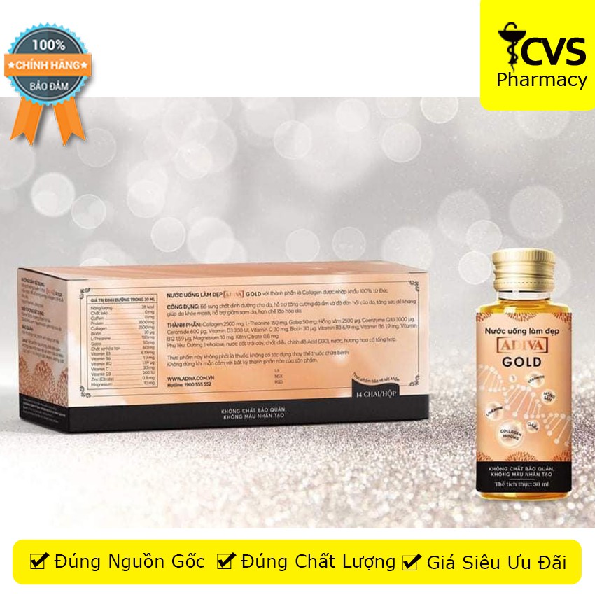 [MẪU MỚI] ADIVA Gold Collagen Dạng Nước - Giảm Nếp Nhăn, Không Lo Chảy Xệ (Hộp 14 Chai) - cvspharmacy