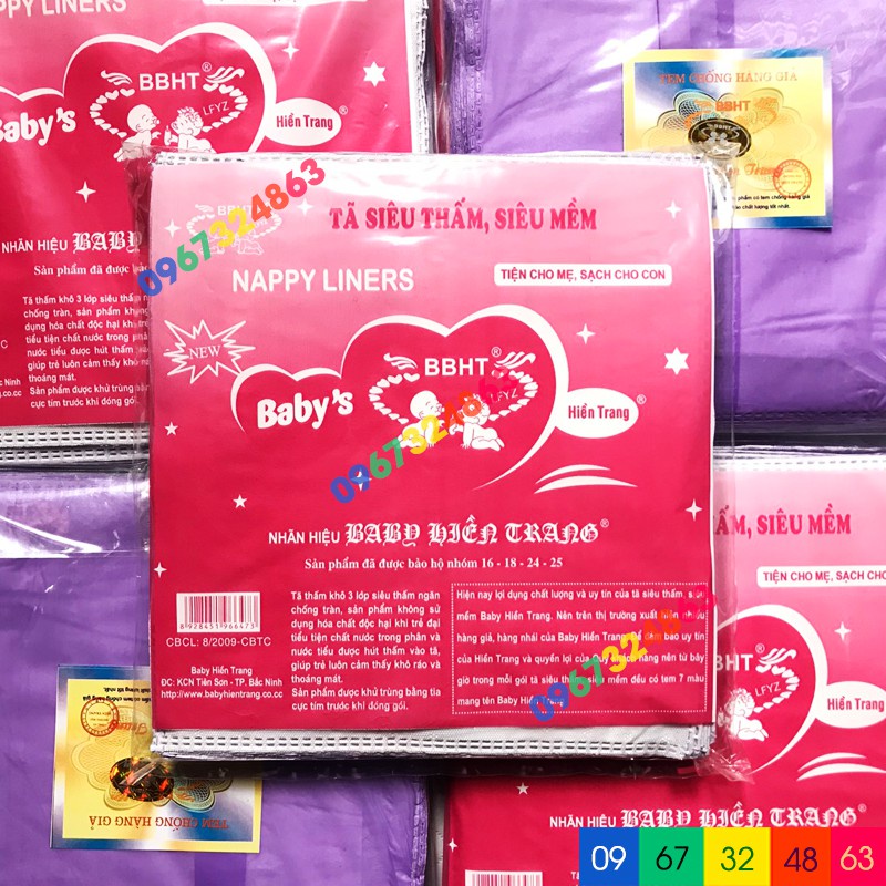 Miếng lót phân xu BABY HIỀN TRANG chống tràn,thấm hút nhanh bịch đại 20 miếng kèm tem 7 màu 4 lớp