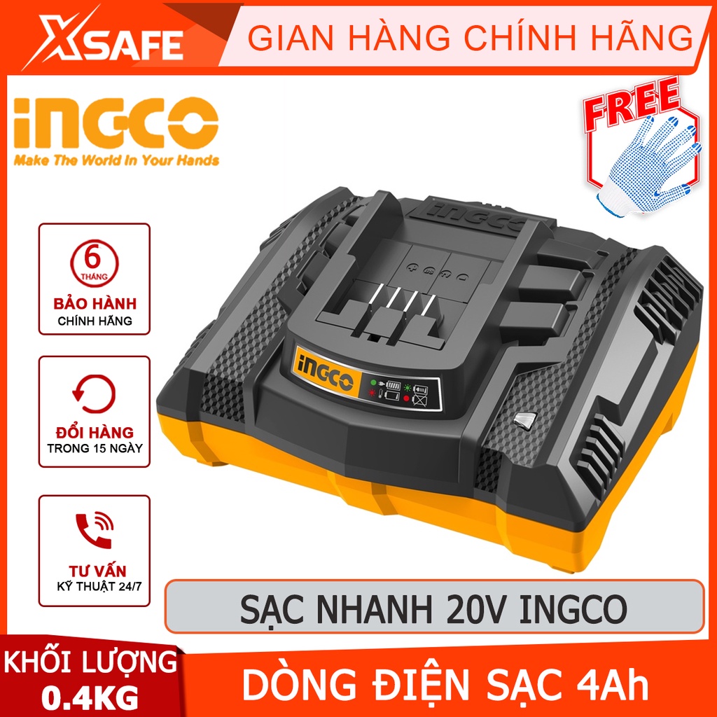 Sạc nhanh 20V INGCO FCLI2003 đế sạc pin 20V 2.0Ah trong 30 phút, 20V 4.0Ah trong 1 giờ, dòng sạc 4A - chính hãng