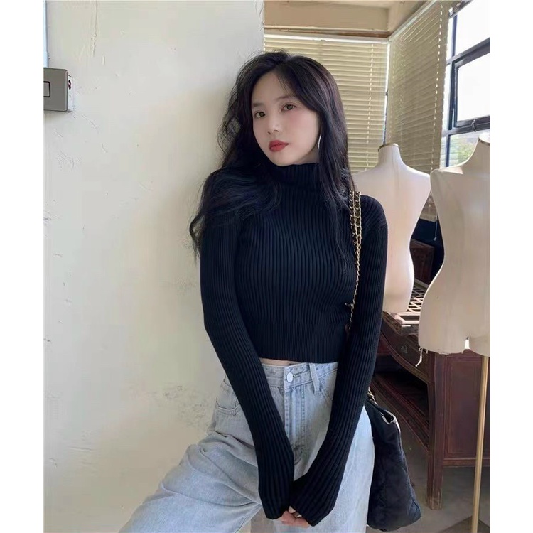 Áo Len Nữ Cao Cổ Dáng Ngắn - 8 mầu Trắng Be Đỏ Đen Xanh Xám Ghi Nâu - Hanlly Fashion - AL6