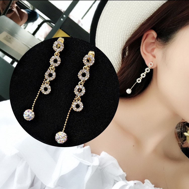 Crystal Rhinestone Tassel Earrings Women Fashion Long Drop Earrings