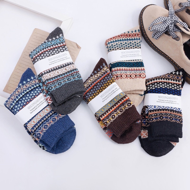 [TonaShoe] Tất Thổ Cẩm Vintage Nam Nữ Hoạ Tiết Sọc M11