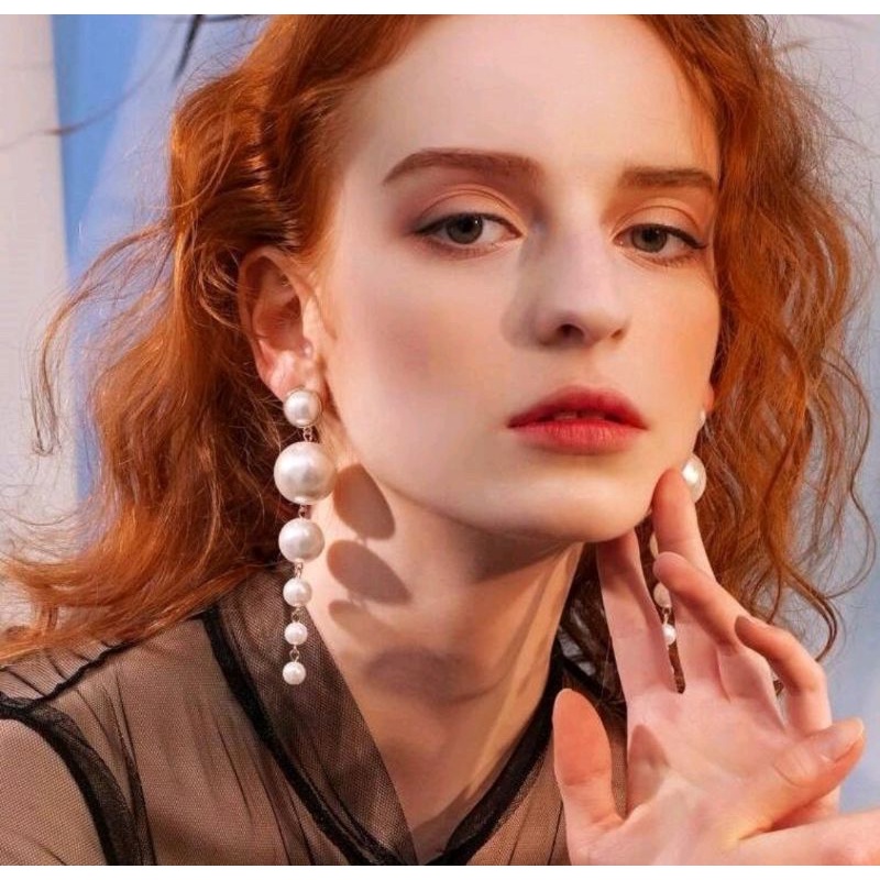 Khuyên tai bông tai ngọc trai nhân tạo dáng dài sang trọng thời trang Hàn Quốc