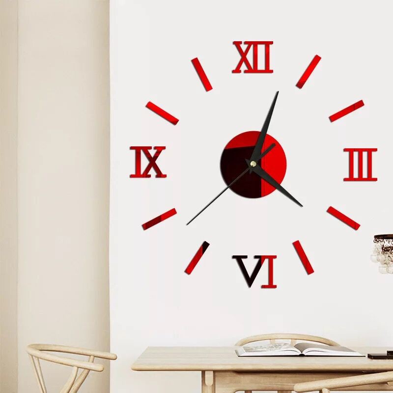 3D Wall Clock Large Roman Numerals Design Round DIY Self Adhesive Living Room Clocks Wall Stickers