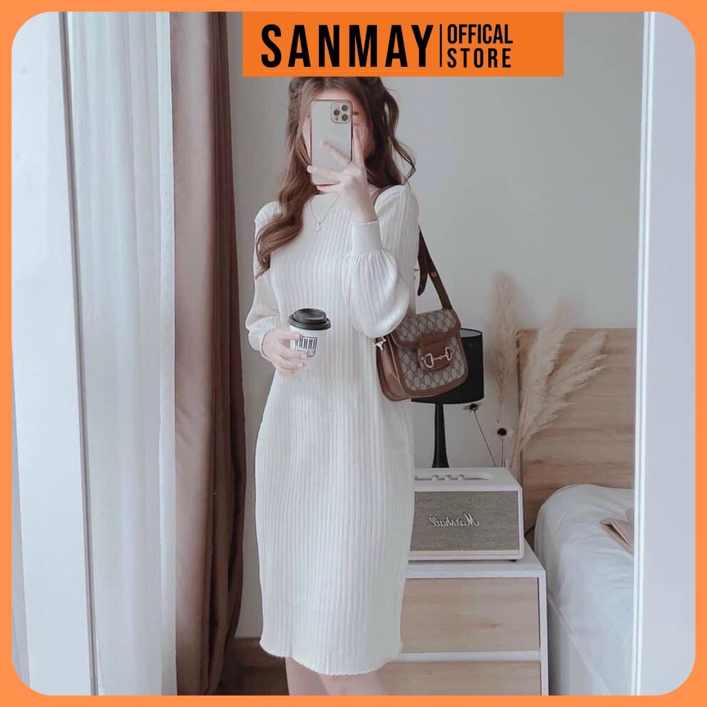 Váy Len Suông Thun Nữ Dáng Dài Trơn SANMAY Đầm Đi Dự Tiệc Cưới Đi Chơi Cao Cấp Thiết Kế Hàn Quốc Công Sở Trắng Đen VD013 | BigBuy360 - bigbuy360.vn