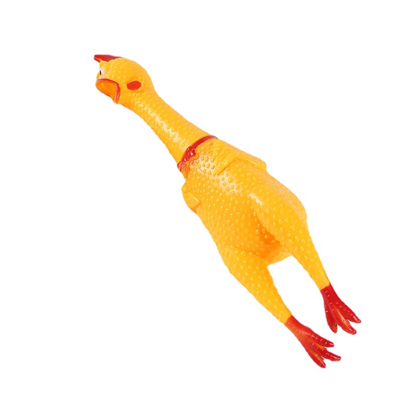 Đồ chơi con gà phát ra tiếng kêu tạo hình độc đáo với đôi mắt tròn và cái miệng rộng như đang sợ hãi