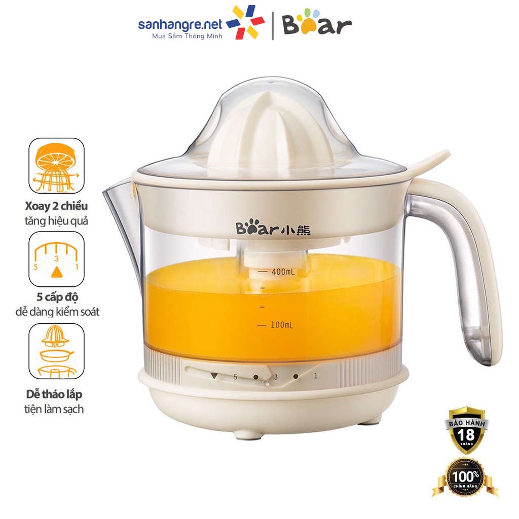 Máy vắt cam tự động, nguyên tép, không sợ đắng Bear CZJ-A04B1 dung tích 400ml - Hàng chính hãng, bảo hành 18 tháng