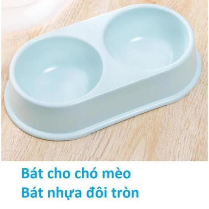 Bát ăn chó mèo Bát nhựa đôi tròn 2 ngăn chén ăn uống thú cưng