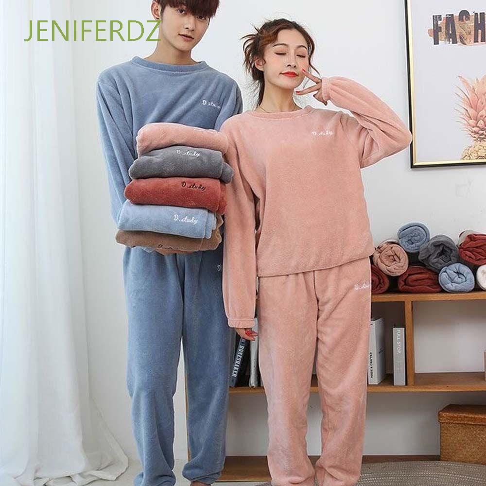 Bộ đồ ngủ vải lông cừu san hô dáng rộng ấm áp phong cách Hàn Quốc thời trang cho cặp đôi