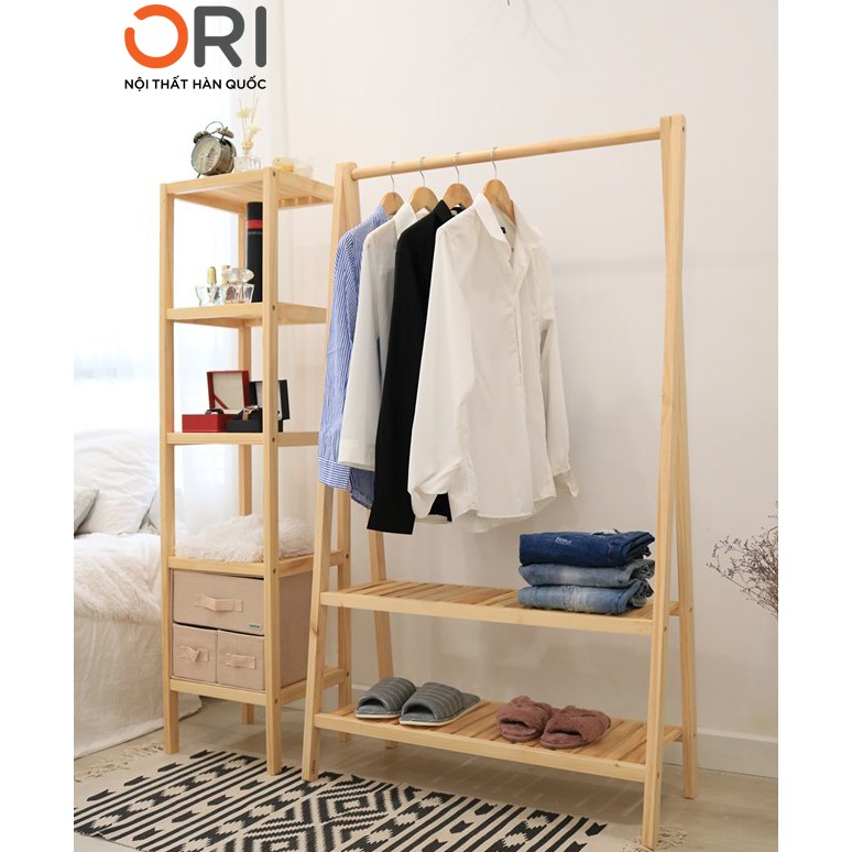 COMBO GIÁ TREO QUẦN ÁO HÀN QUỐC LIỀN KỆ - A HANGER 2F - SHELF 5F - NATURAL