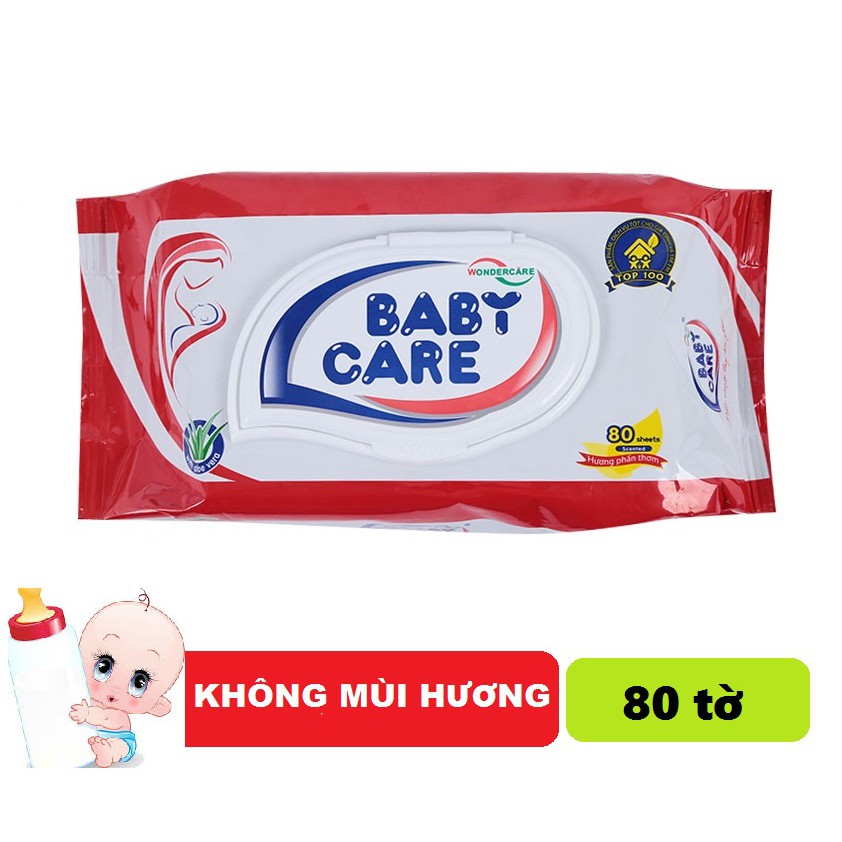 Khăn giấy ướt Babycare  80 miếng - hương phấn, khử mùi hôi, an toàn cho trẻ sơ sinh