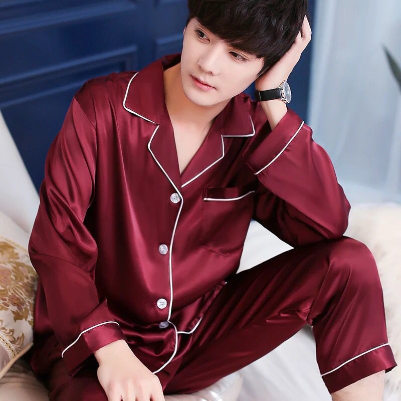 Bộ Đồ Ngủ Pijama Dài Tay Vải Lụa Thời Trang Cho Nam