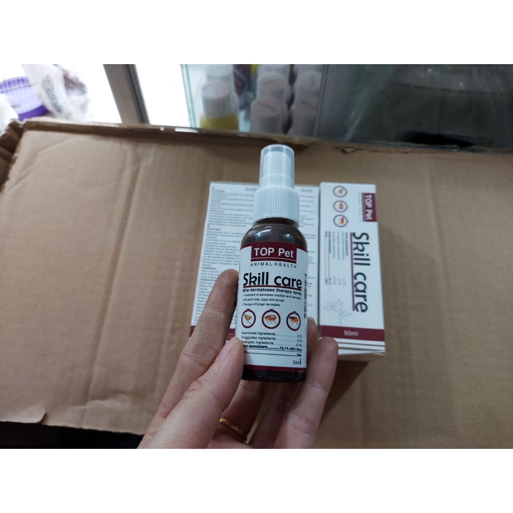 Xịt nấm ghẻ, ve, rận Skill Care cho chó mèo 50ml