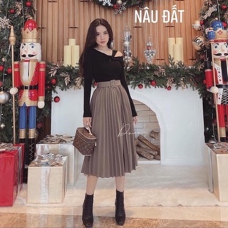 Chân váy xếp ly kèm đai