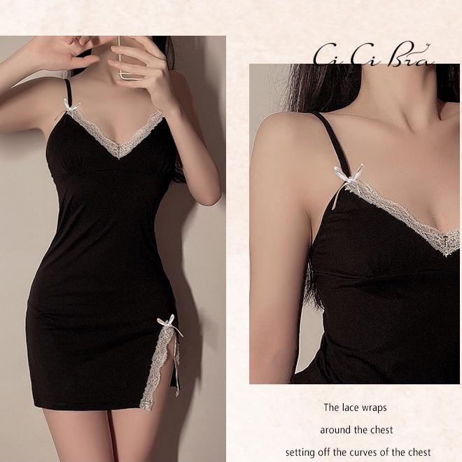 Váy Ngủ Sexy Phối Ren Nơ Xẻ Đùi Siêu Gợi Cảm CiCi Bra - V5 | BigBuy360 - bigbuy360.vn
