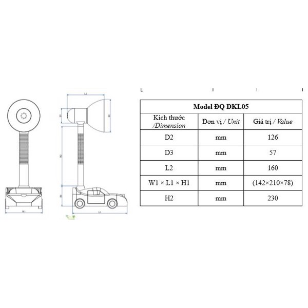 Đèn học để bàn chống cận thị, bảo vệ mắt, thị lực cho bé, hàng chính hãng Điện Quang, BH 12 tháng ( Hình xe hơi, ô tô )