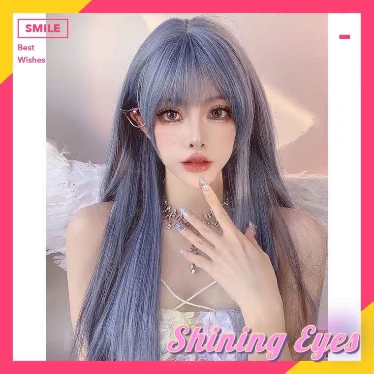 Bộ Tóc Giả Dài Thẳng Màu Xanh Dương Dành Cho Nữ