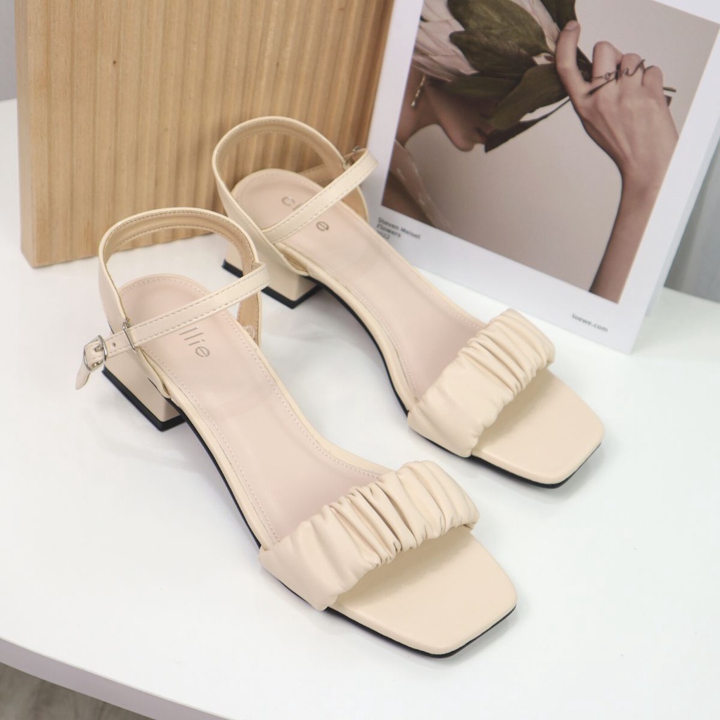 Giày sandal cao gót nữ quai nhúng bèo điệu đà gót vuông cao 3cm đi học đi chơi Cilie 2012