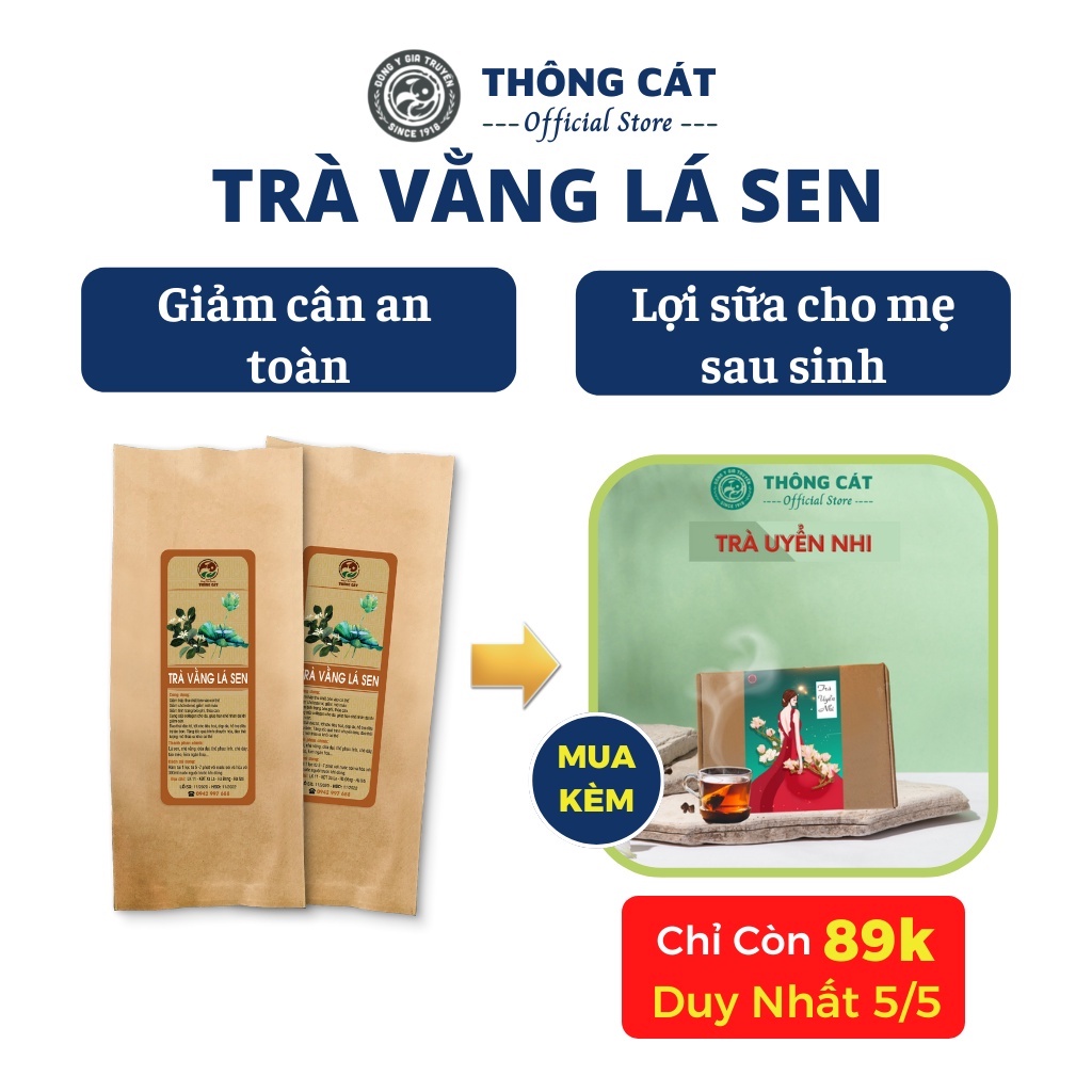 Trà túi lọc giảm cân nhanh cấp tốc, tan mỡ bụng, giảm mỡ đùi, lợi sữa - Trà Vằng lá sen thảo mộc Thông Cát HCM