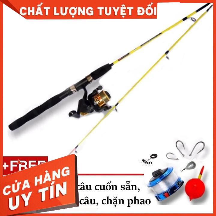 bộ cần câu 2m1 màu vàng máy JM200 phụ kiện trọn bộ + nhái giả