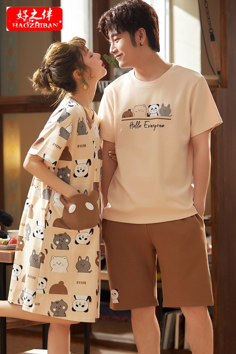 Set pijama tay ngắn dáng rộng có size lớn chất liệu chất liệu cotton thời trang cho cặp đôi