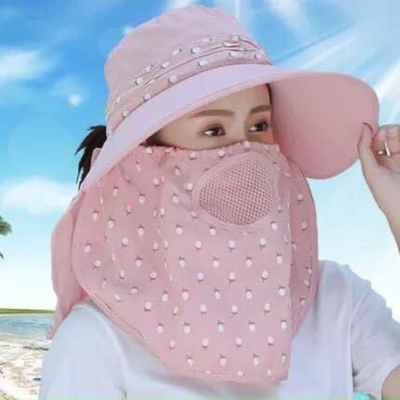 Mũ nón chống nắng cotton Thông Hơi kèm khẩu trang che mặt đa năng