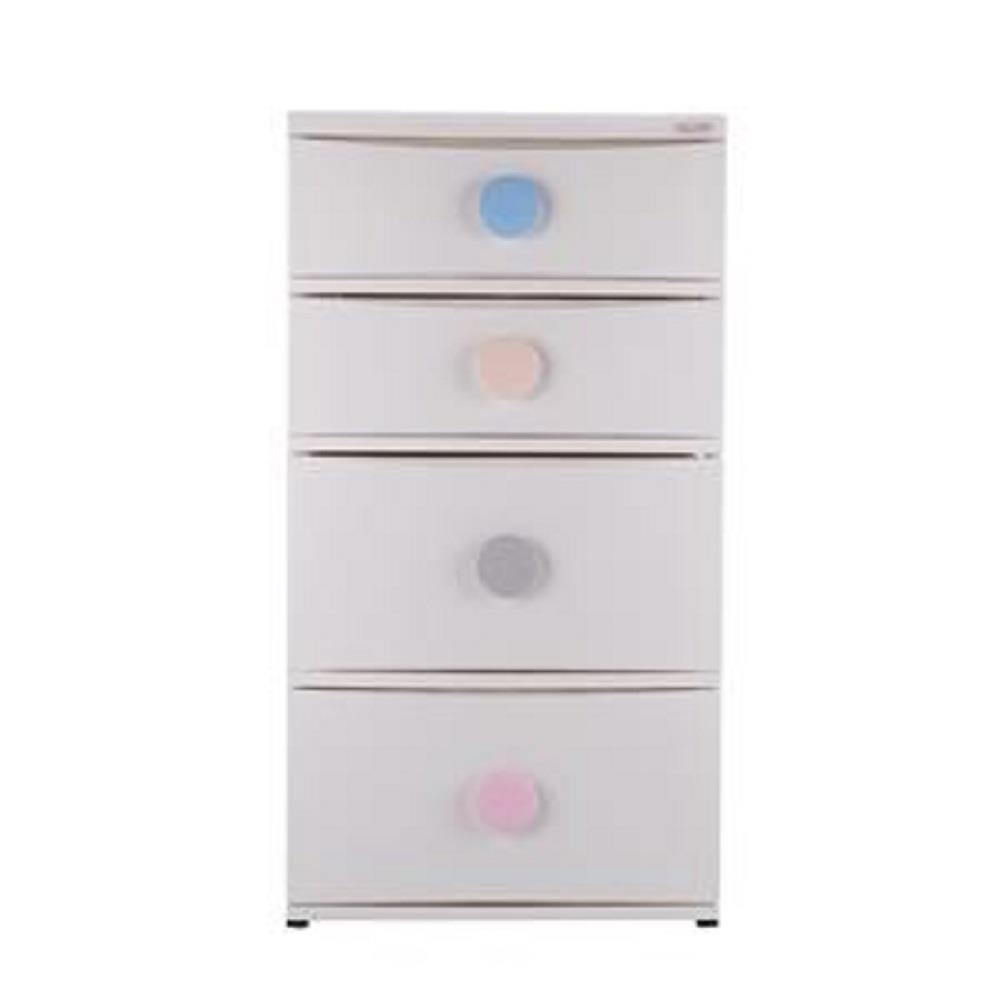 HomeBase STACKO Tủ nhựa 4 tầng có bánh xe Thái Lan W56xH105xD45cm màu trắng tay cầm Pastel