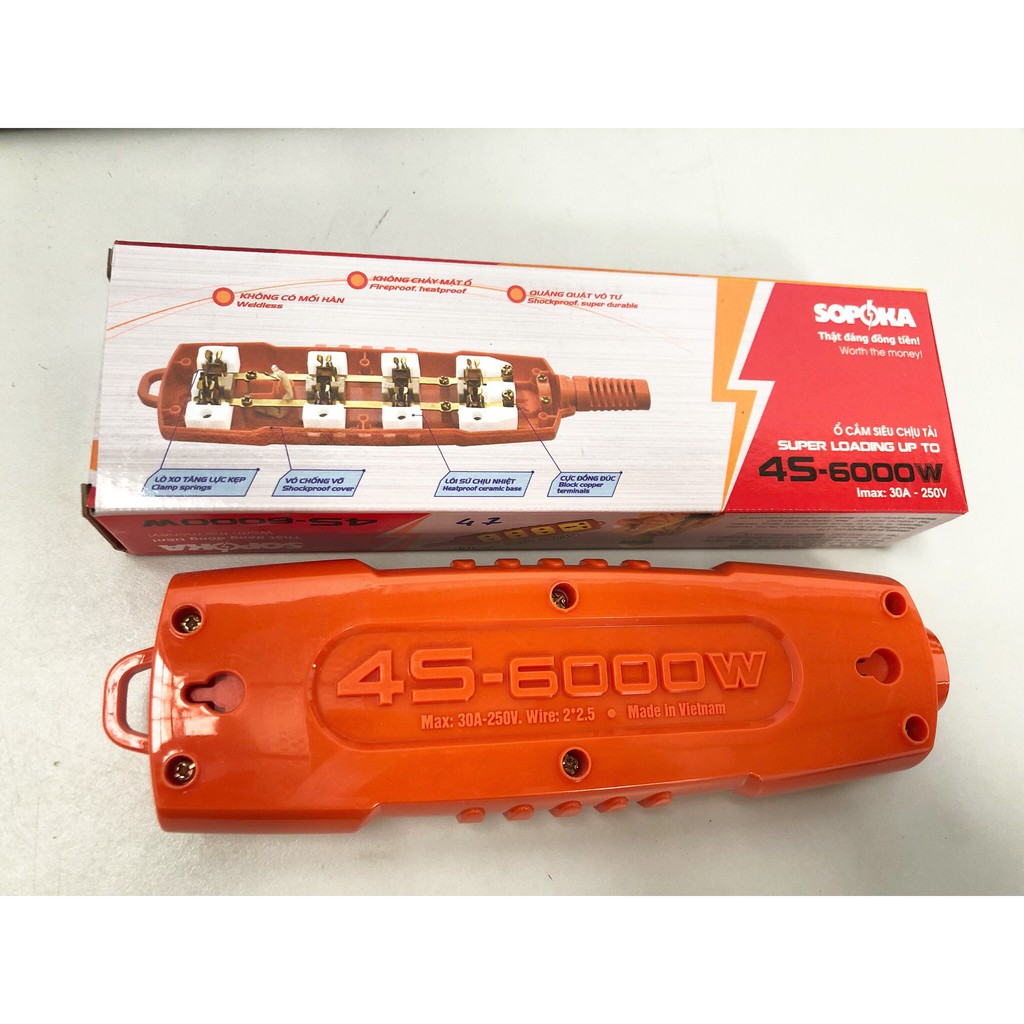 Ổ cắm siêu chịu tải Sopoka lõi sứ chống cháy P6000W, 4S-6000W