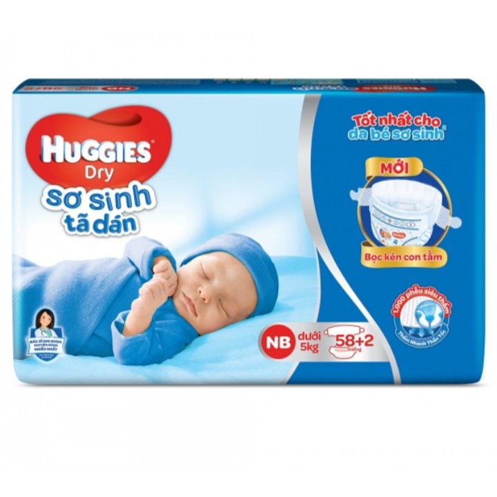 Tã dán sơ sinh Huggies mới 58+2 miếng