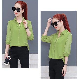 Áo sơ mi nữ phối nút lưng tay voan
