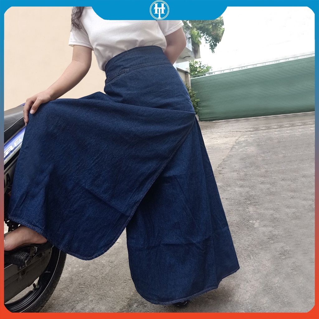 Váy Chống Nắng Xẻ Tà Jean Trơn Cao Cấp Chất Liệu Cotton Dày Dặn Và Mềm Mại Có 3 Nút Bấm Kim Loại Chắc Chắn H&T Fashion