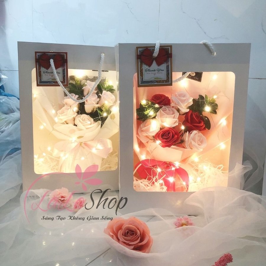 [HỎA TỐC] Ảnh thật bó hoa hồng sáp thơm Lala &quot;1,3,5,7,9 bông&quot; kèm túi xách làm quà tặng 8/3,20/10 mẫu cao cấp sang trọng