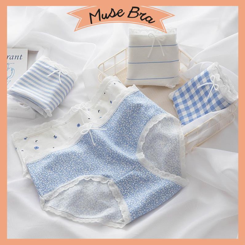 [Giá sỉ] Quần Lót Nữ Cotton Dễ Thương Tông Xanh Biển Vải Kháng Khuẩn Nhiều Họa Tiết Caro Kẻ Xinh Xắn 335