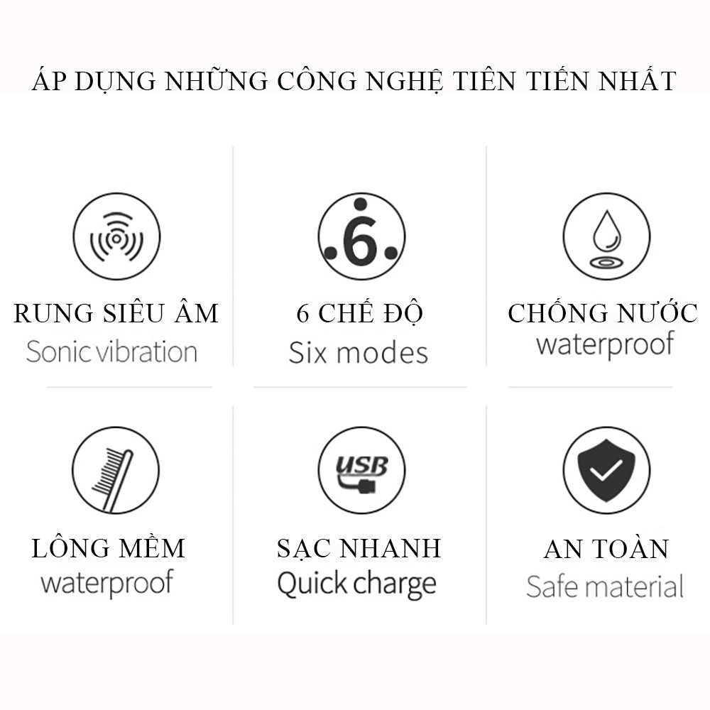 Bàn chải điện tự động đánh răng 6 chế độ làm sạch, chức năng chống thấm nước toàn thân cùng 14 chế độ tự điều chỉnh.