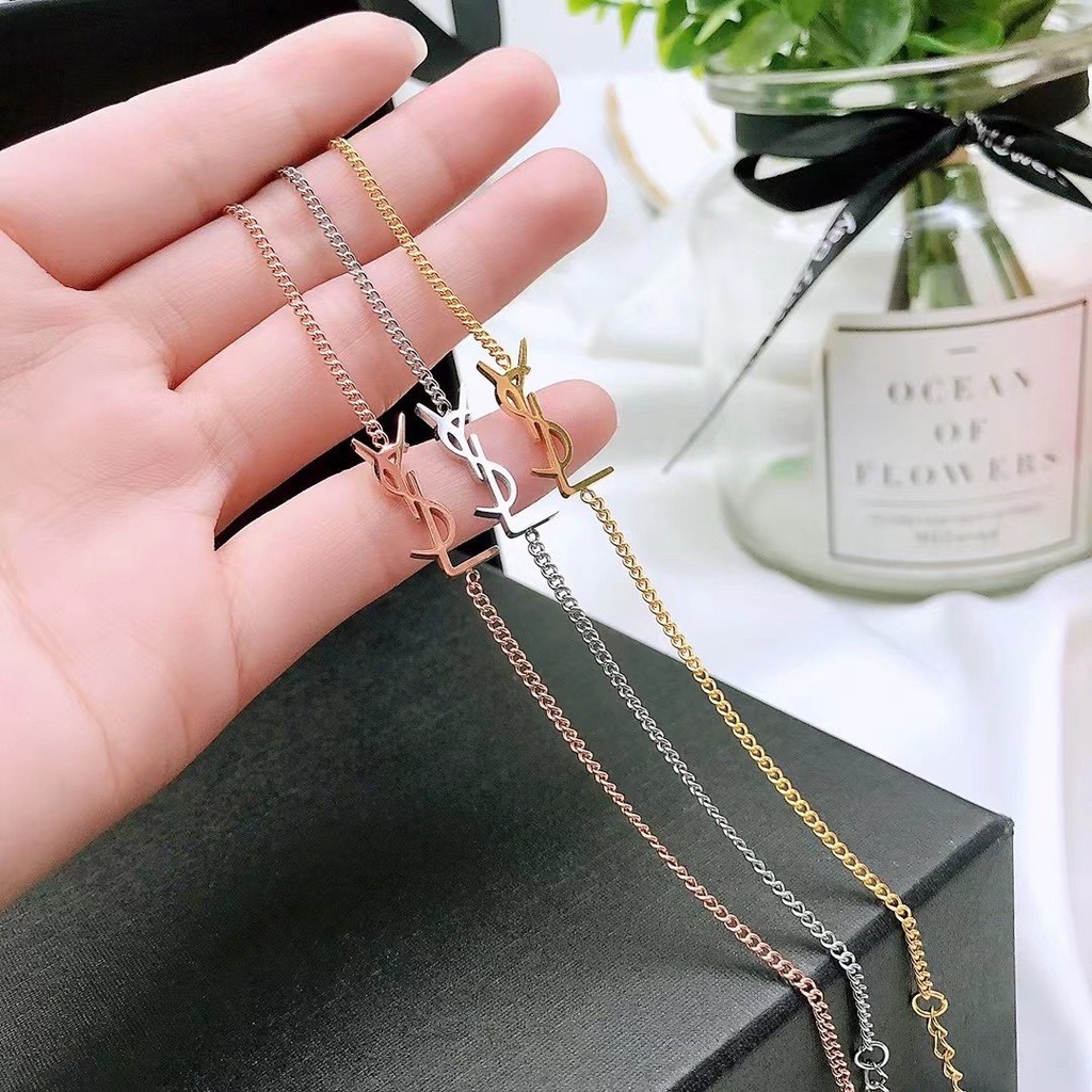 Vòng Tay Thép Titan Mặt Chữ YSL Sang Trọng