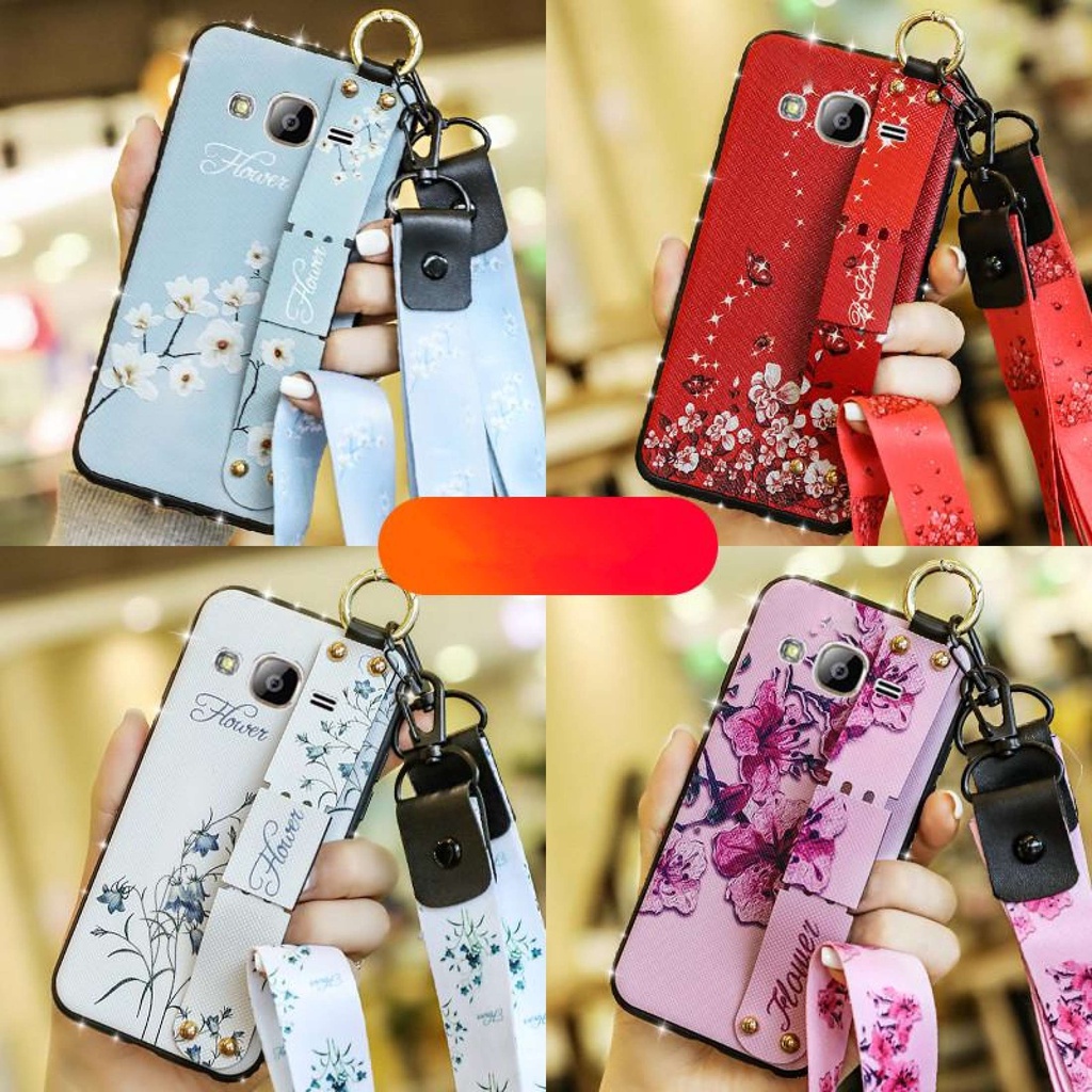 Zeallion Cho Ốp Lưng Samsung Galaxy J2 Prime Dây Đeo Cổ Tay Hình Hoa Kim Cương Ốp Điện Thoại Dây Đeo Silicon TPU Mềm Có