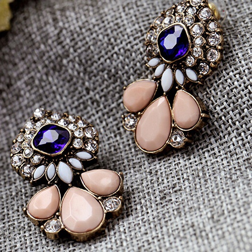 Cặp khuyên tai đính đá quý nhân tạo phong cách cổ điển sang trọng dành cho nữ