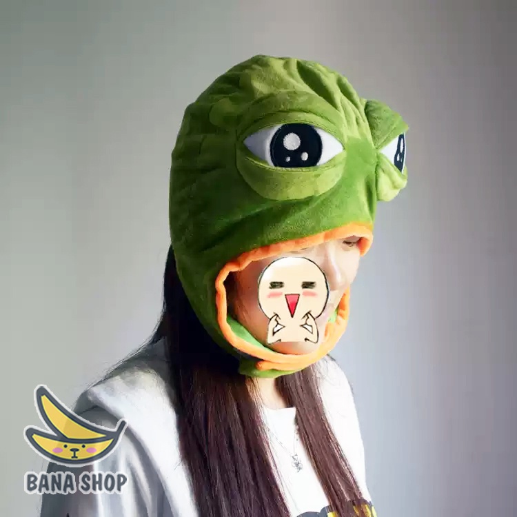 Mũ lông trùm đầu hình thú ếch xanh Pepe sad frog siêu bựa dành cho vozer voz