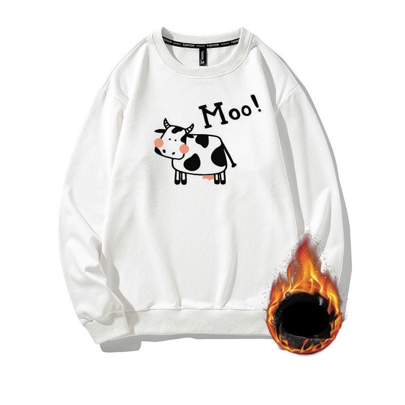 Áo sweater unisex form rộng nỉ bông in hình chú bò sữa moo! hot trend tay dài thu đông | BigBuy360 - bigbuy360.vn