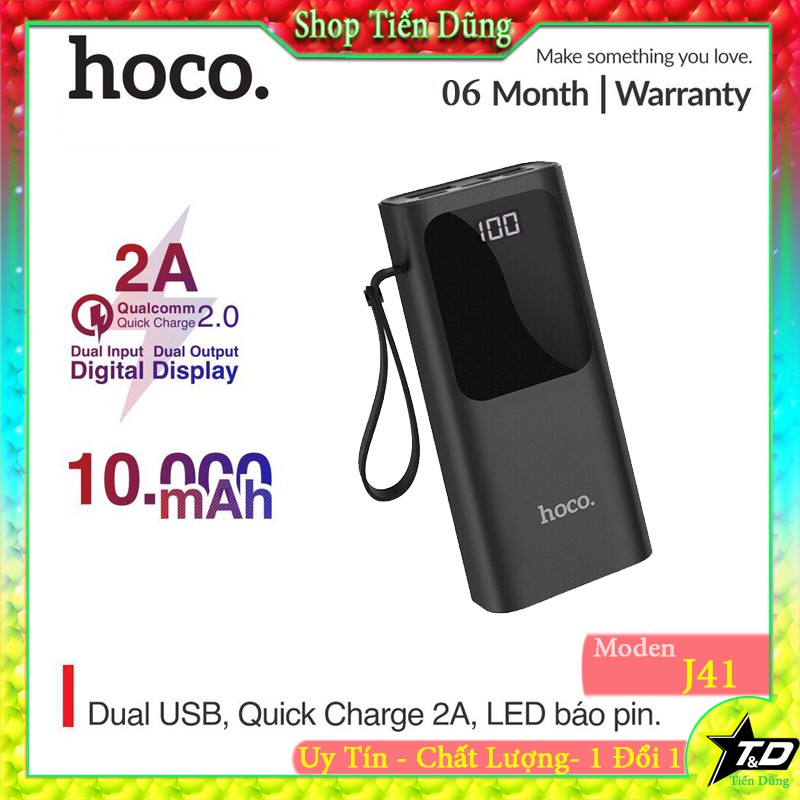 SẠC DỰ PHÒNG HOCO J41 DUNG LƯỢNG PIN 10000mAh CÓ ĐÈN LED HIỂN THỊ