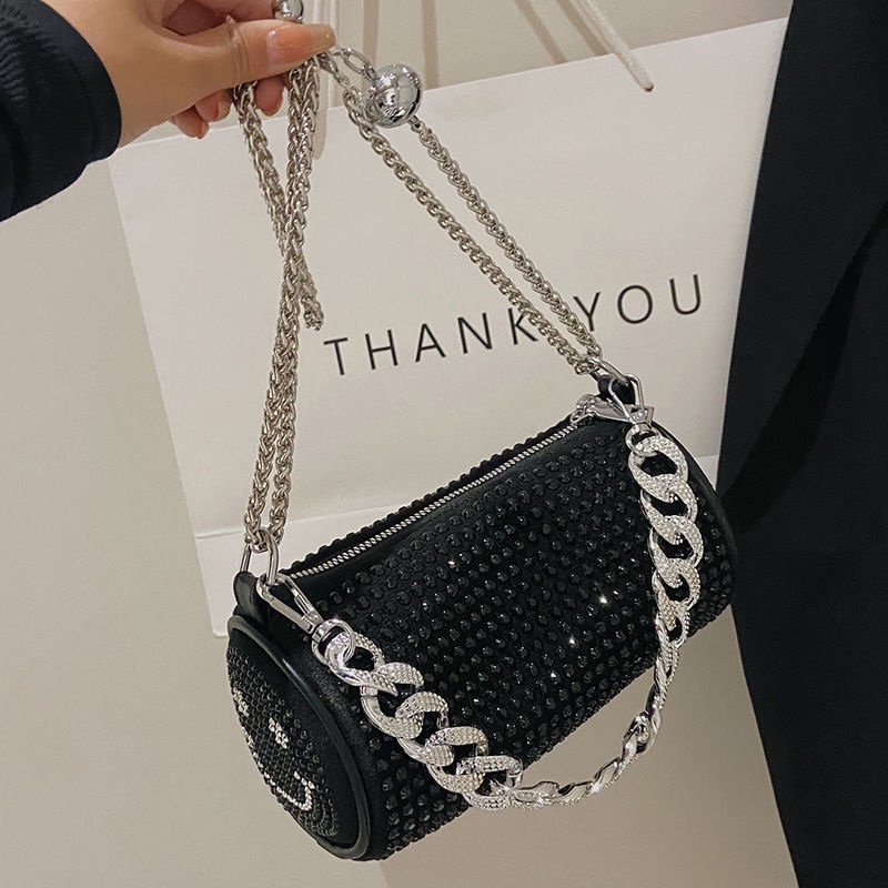 Túi Đeo Vai Hình Trụ Đính Kim Cương Giả Cao Cấp Thời Trang 2022 Cho Nữ