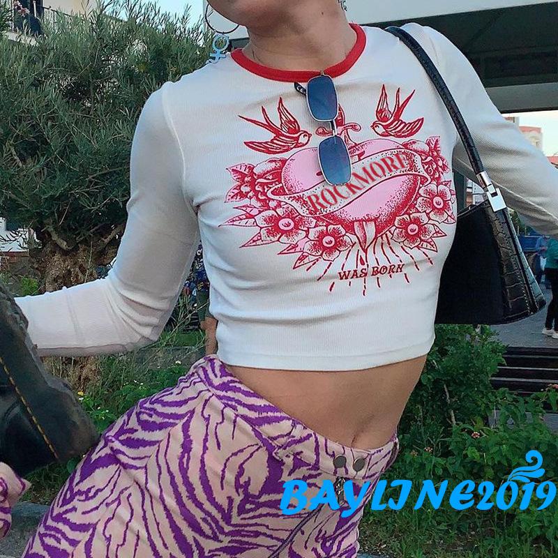 Áo Croptop Nữ Tay Dài In Chữ Thời Trang Cá Tính